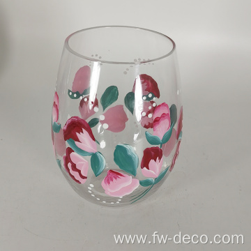Hand painted Flower Stemless Wine Glass